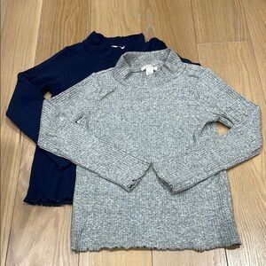 Girls Crewcuts lot of 2 ribbed Gray and Navy  long sleeve tee T-shirt
